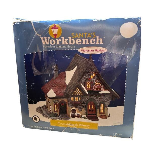 Santa’s Workbench Crystal Creek Winery Porcelain Village House Lighted 2003 - Picture 11 of 15